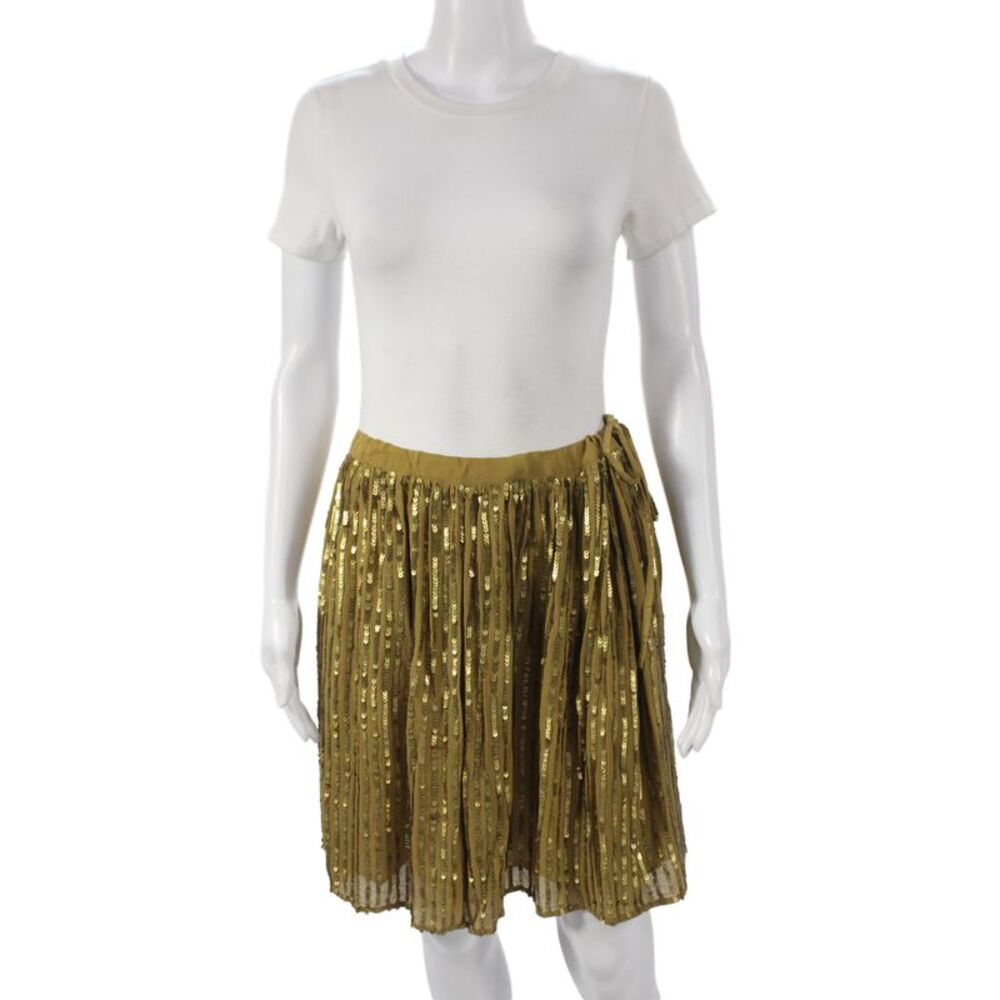 Chan Luu Women Gold Sequin Striped Wrap Skirt Knee Length Size S
